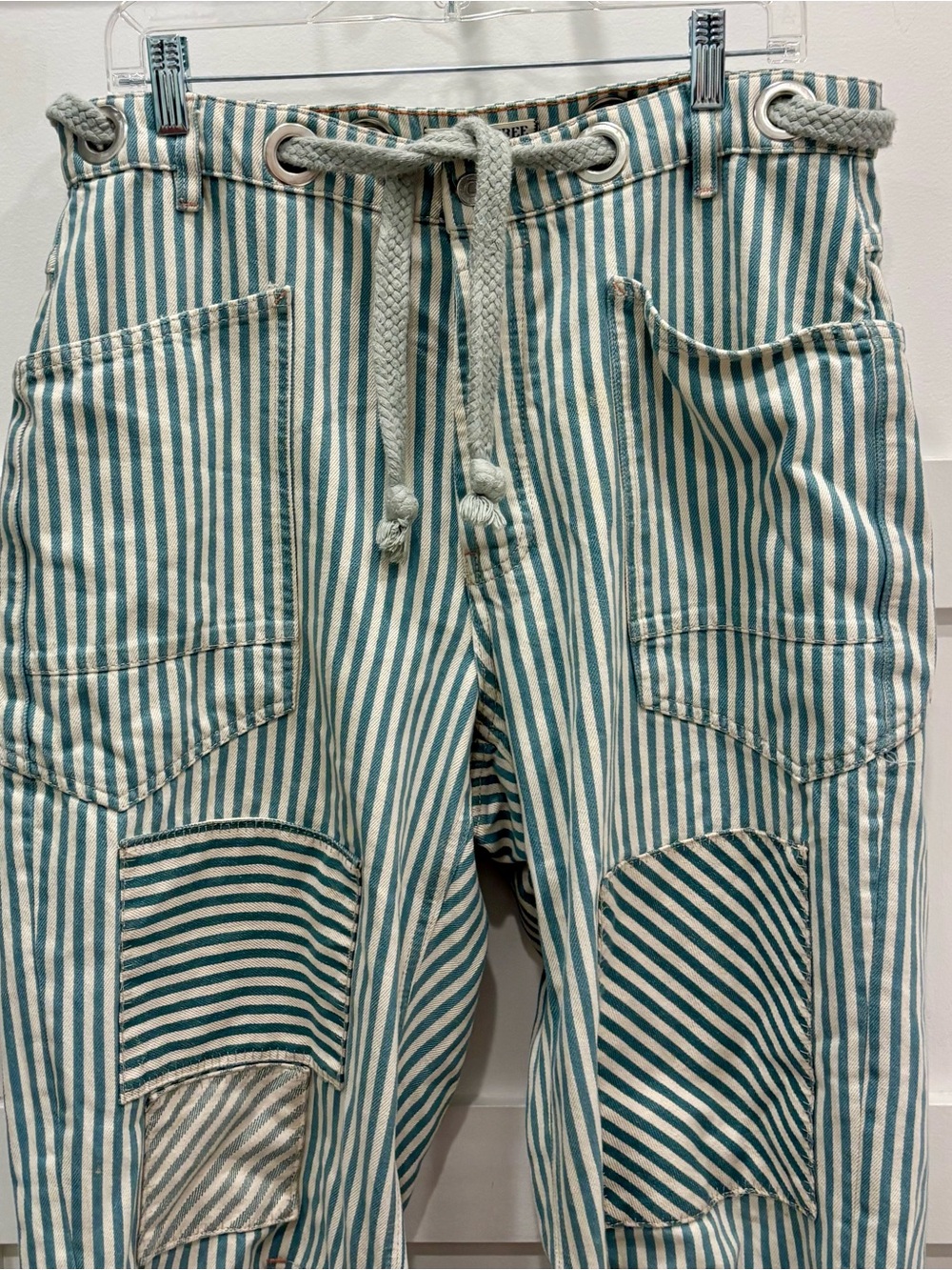 We The Free Moxie Railroad Low Slung Blue & White Striped Wide-Leg Jeans - Picture 2 of 6
